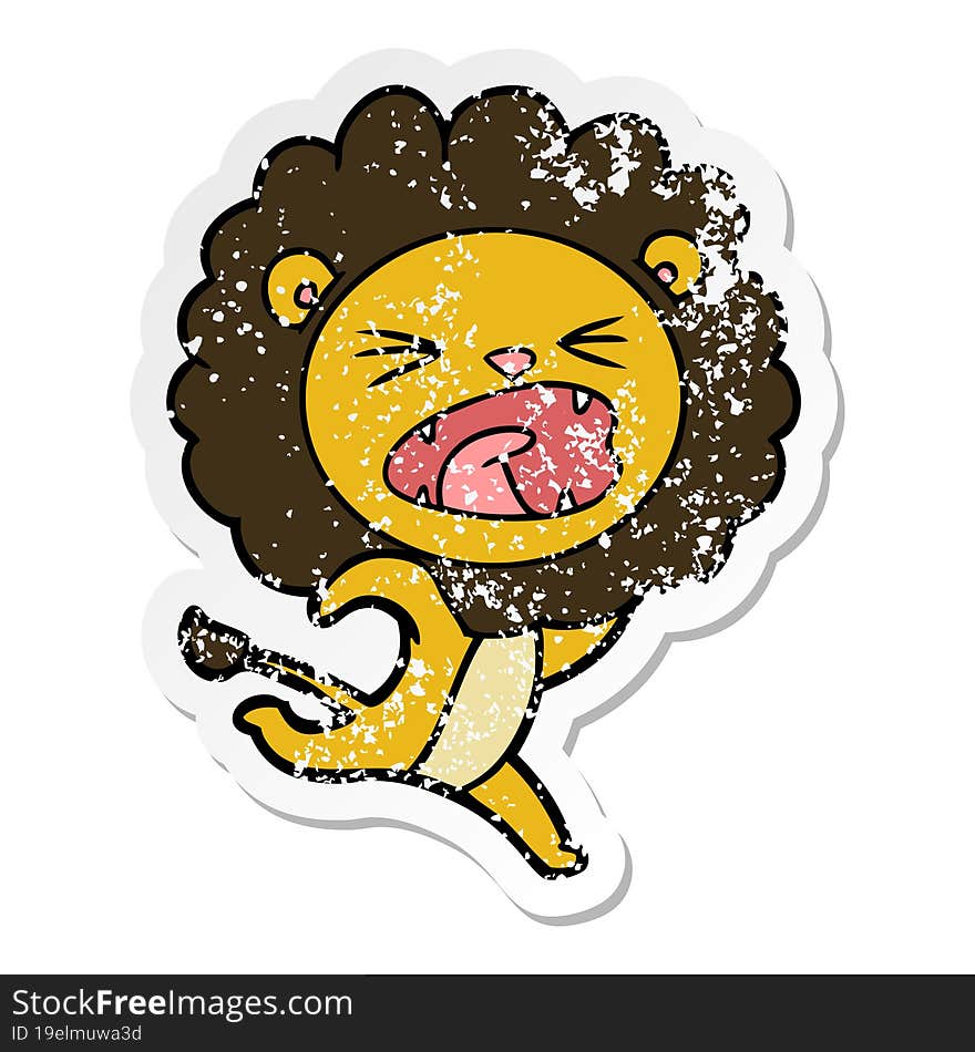 distressed sticker of a cartoon running lion