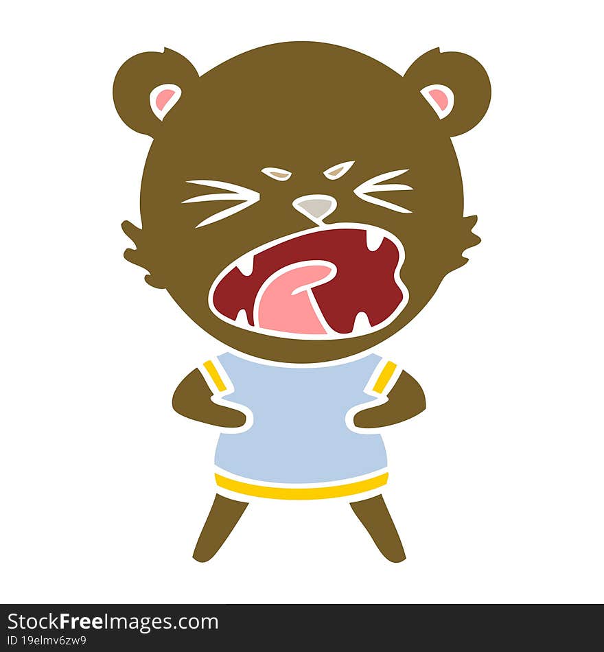 Angry Flat Color Style Cartoon Bear