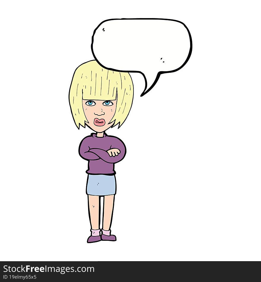 cartoon annoyed woman with speech bubble