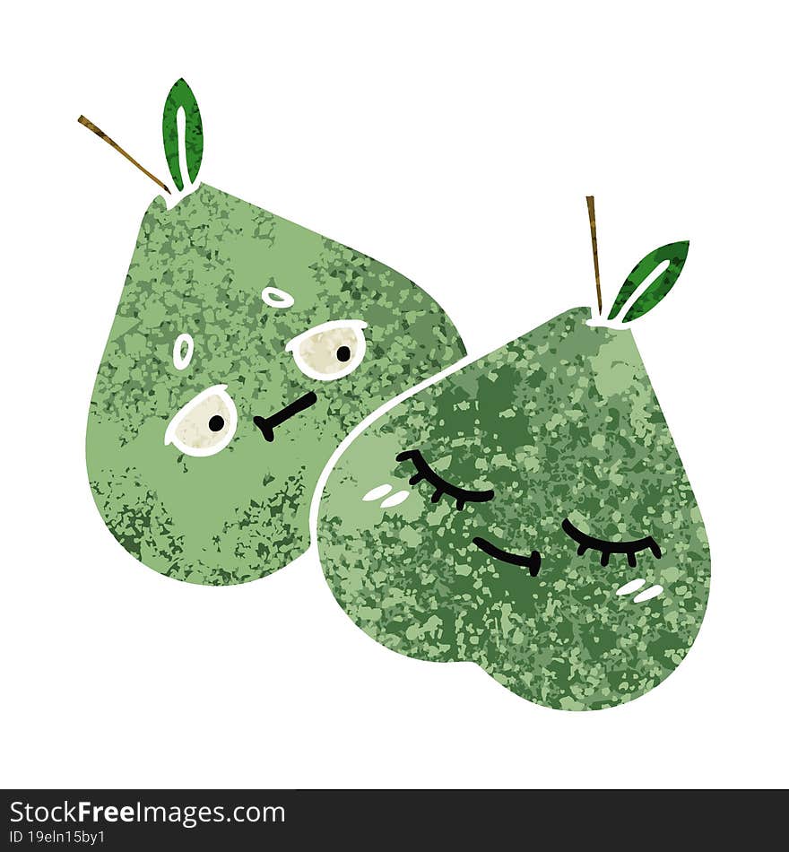 retro illustration style cartoon green pear