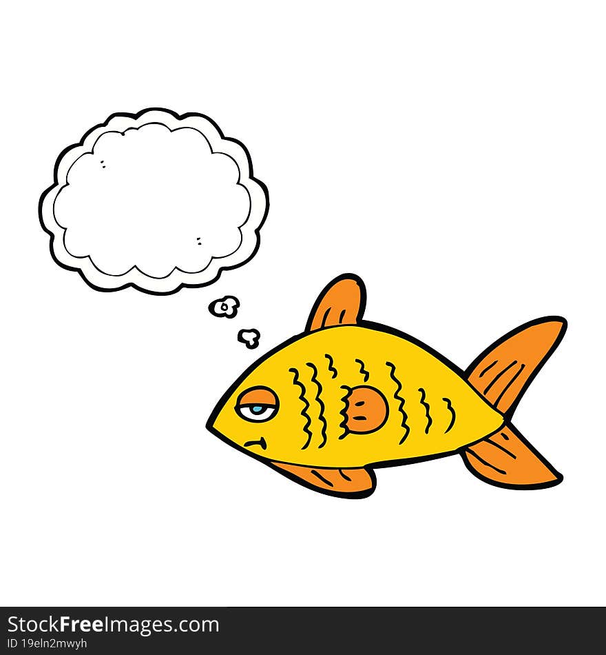 cartoon funny fish with thought bubble