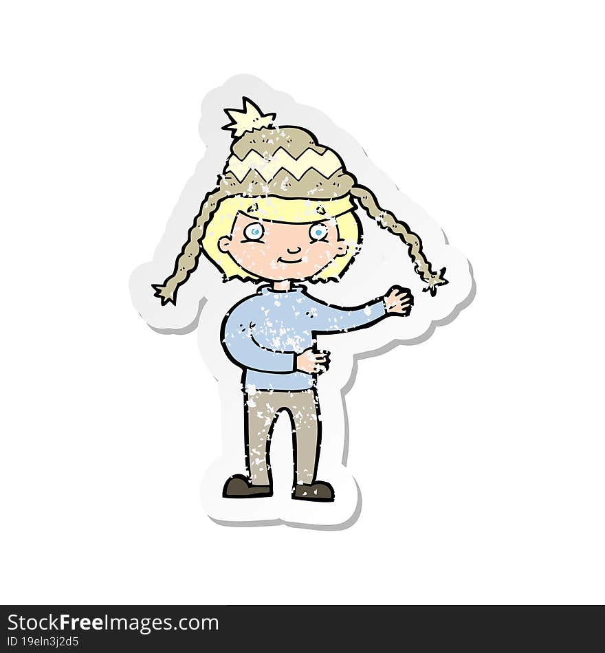 Retro Distressed Sticker Of A Cartoon Man Wearing Winter Hat