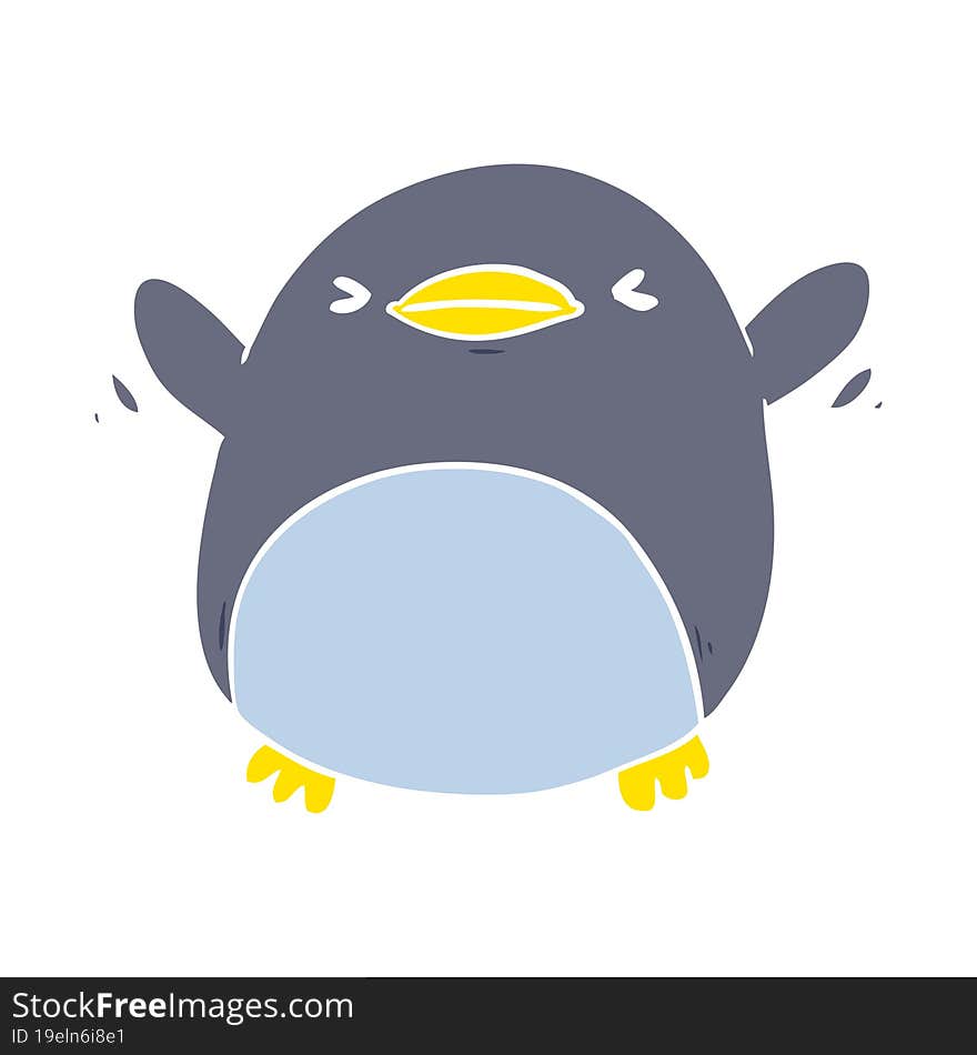 cute flat color style cartoon penguin flapping wings