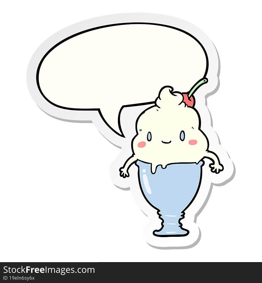 cute cartoon ice cream and speech bubble sticker