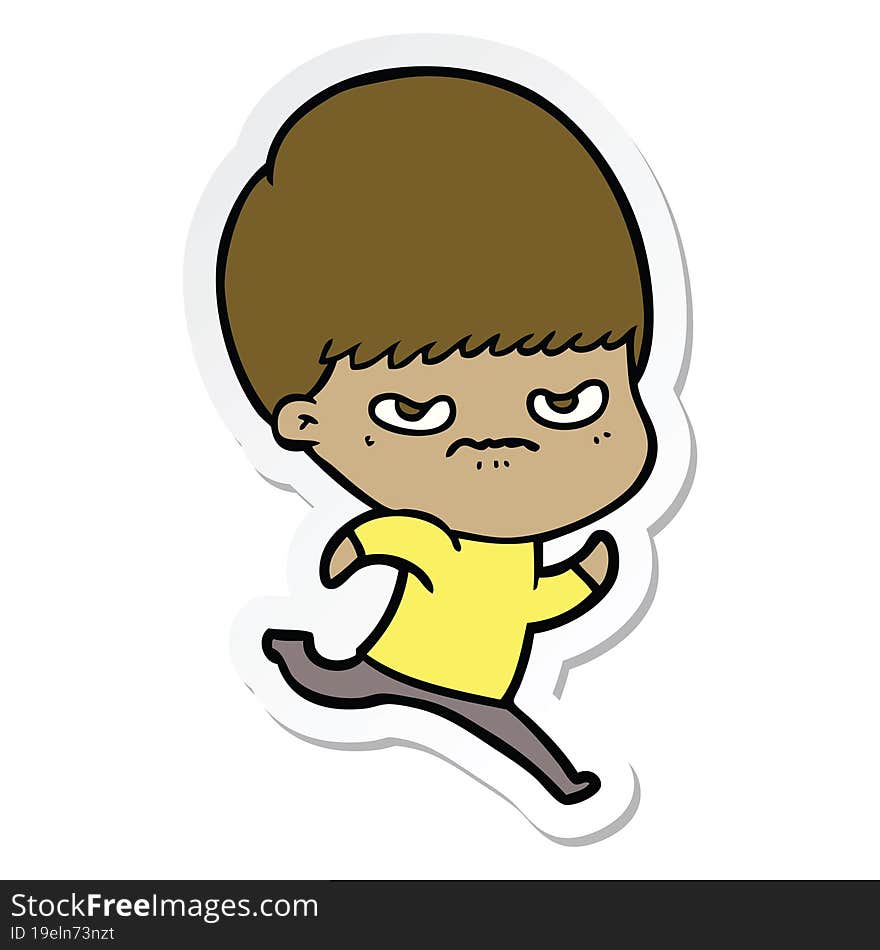 Sticker Of A Cartoon Angry Boy