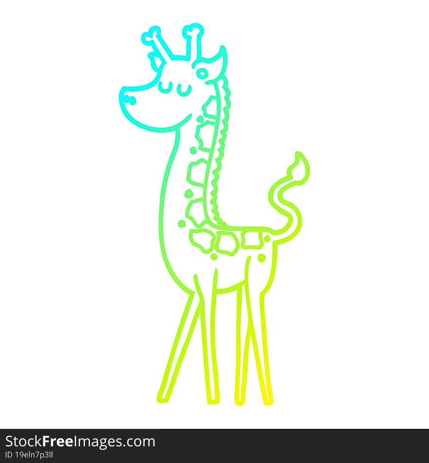 cold gradient line drawing of a cartoon giraffe