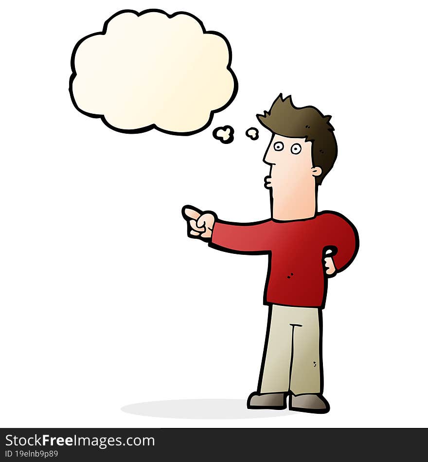 Cartoon Curious Man Pointing With Thought Bubble