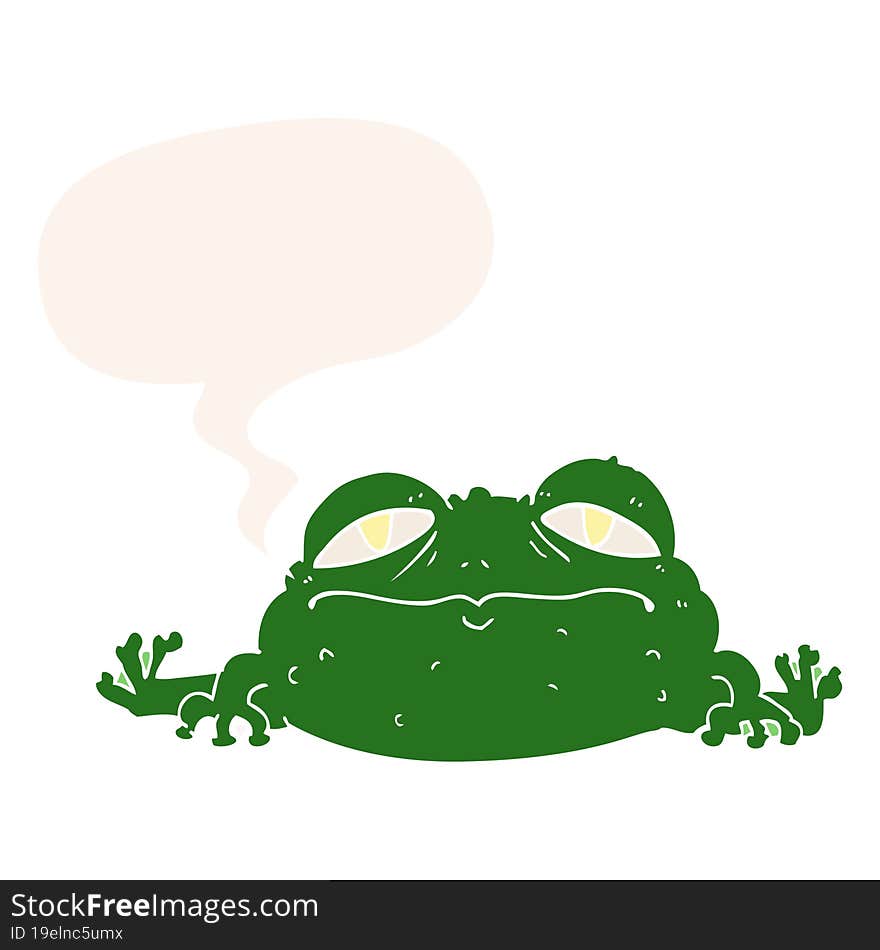 cartoon ugly frog with speech bubble in retro style