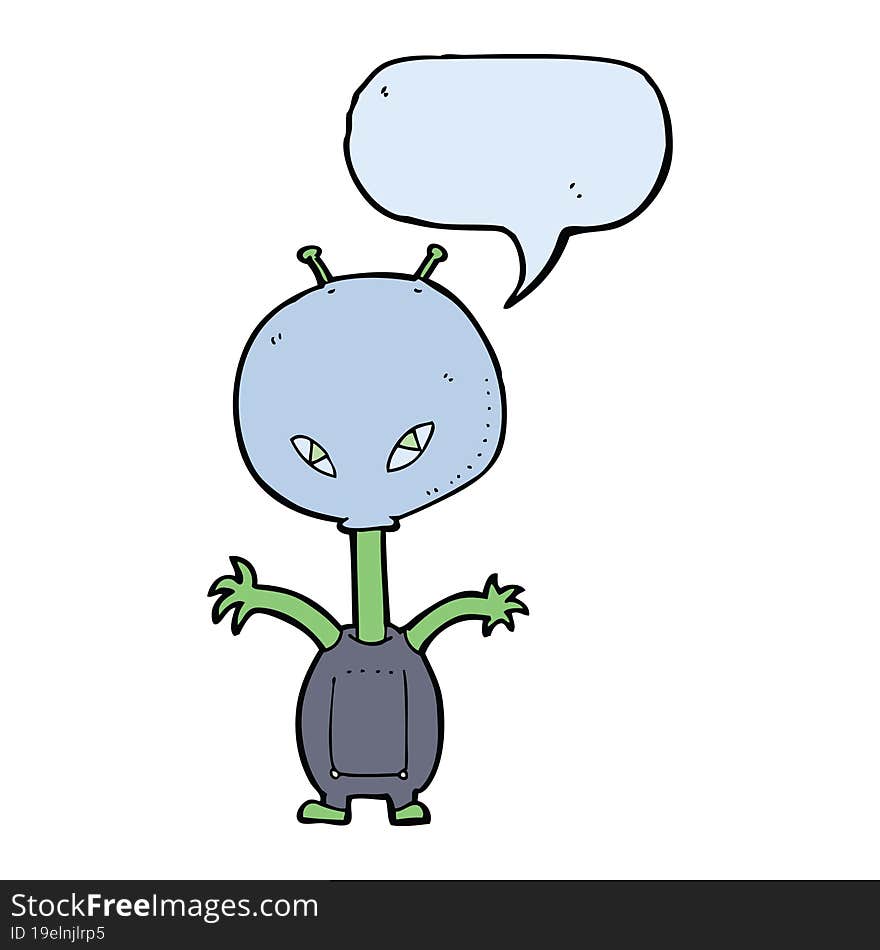 cartoon space alien with speech bubble