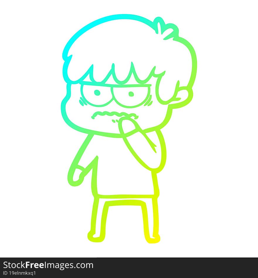 cold gradient line drawing annoyed cartoon boy