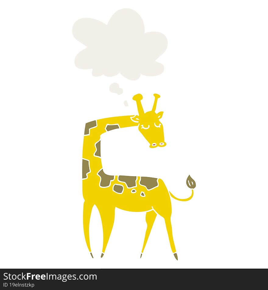 Cartoon Giraffe And Thought Bubble In Retro Style