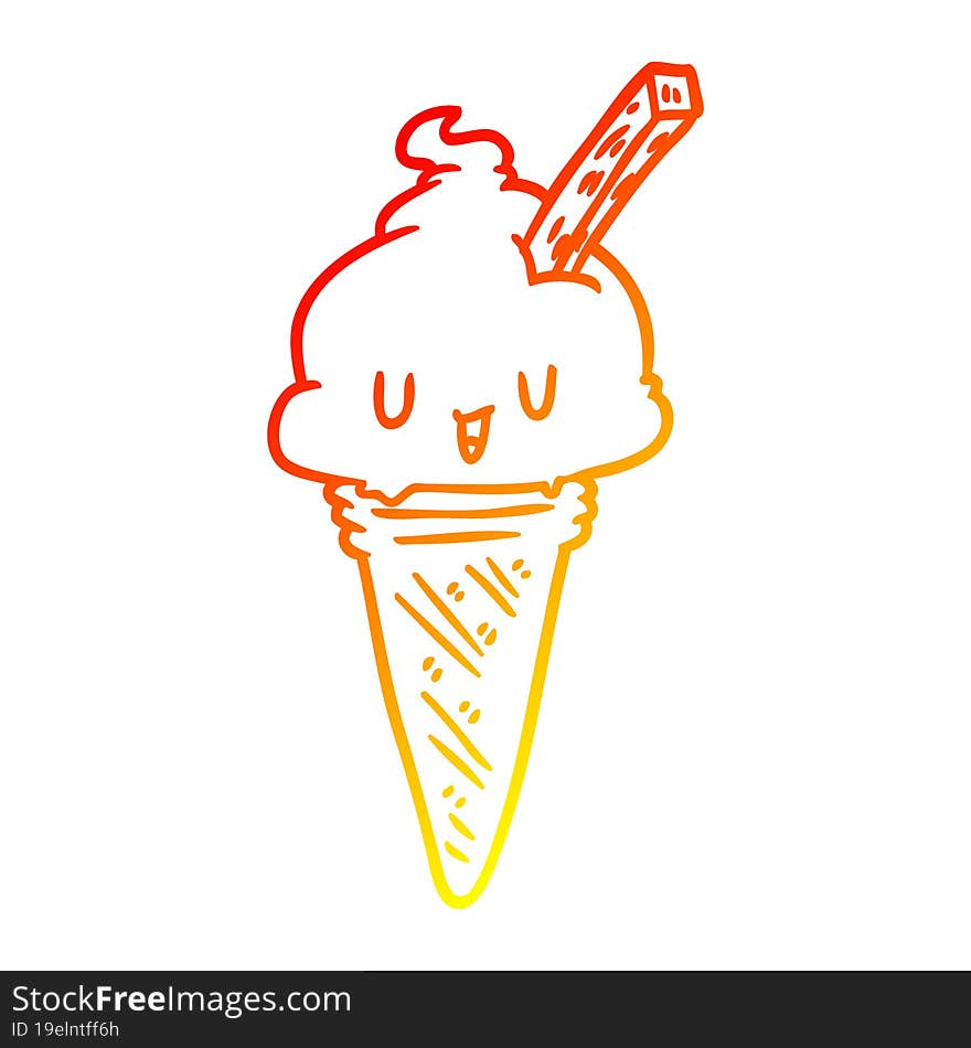 warm gradient line drawing cute ice cream