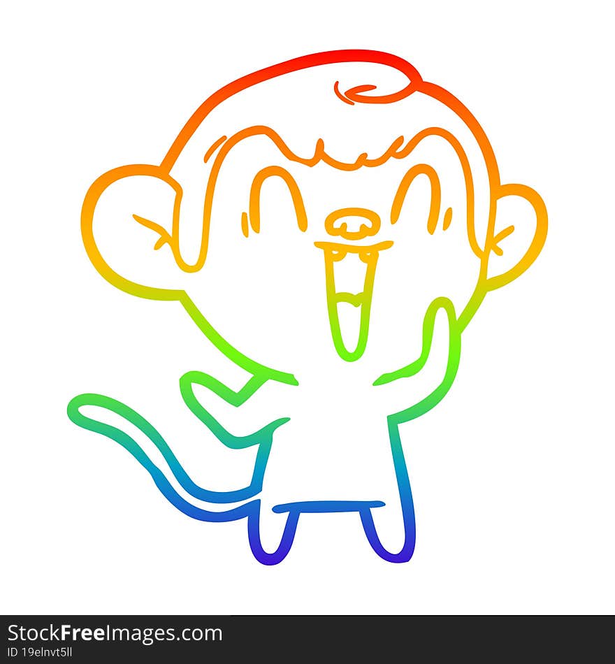 rainbow gradient line drawing of a cartoon laughing monkey