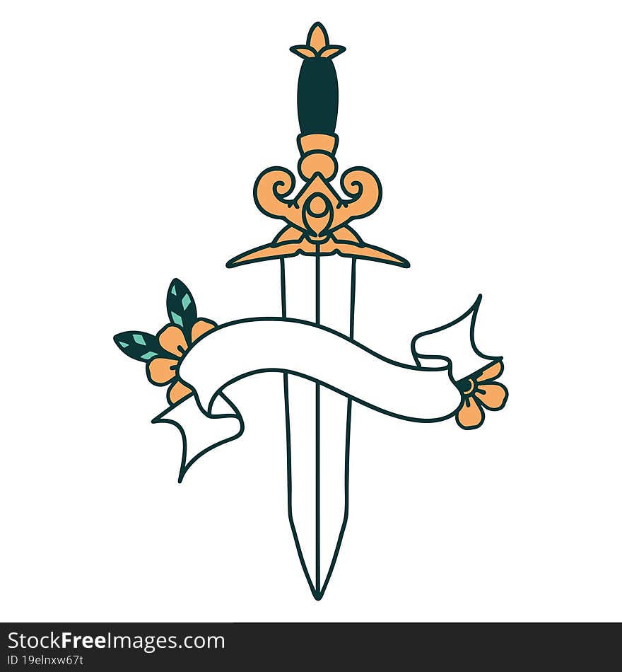 tattoo with banner of dagger