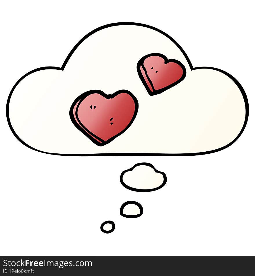 cartoon love hearts and thought bubble in smooth gradient style