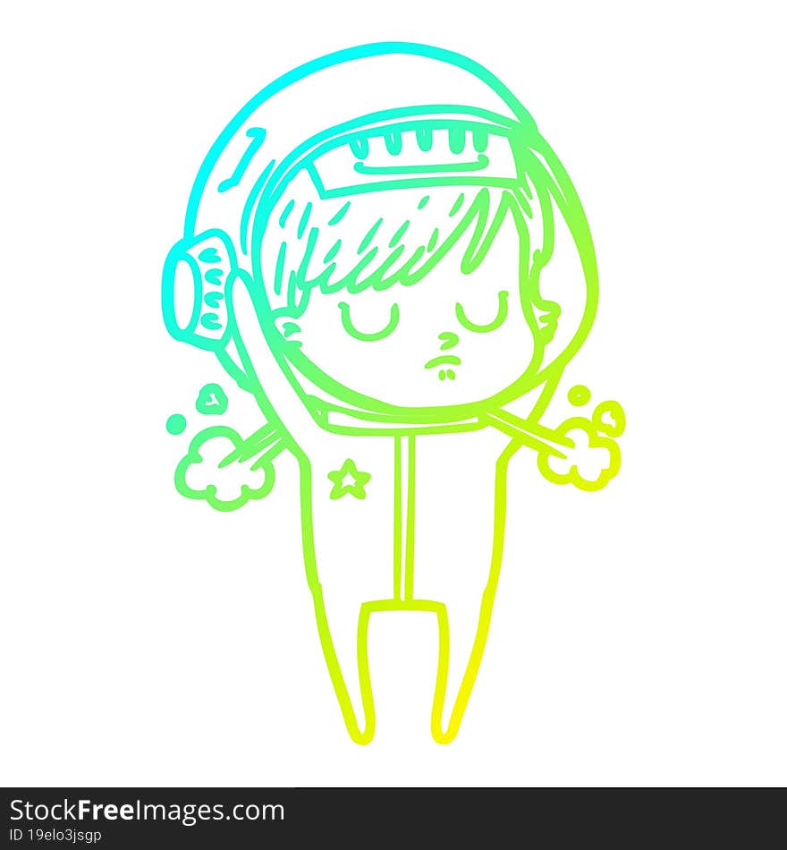 cold gradient line drawing cartoon astronaut woman