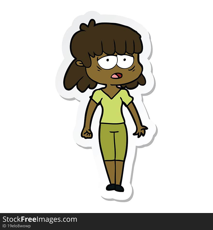 sticker of a cartoon tired woman