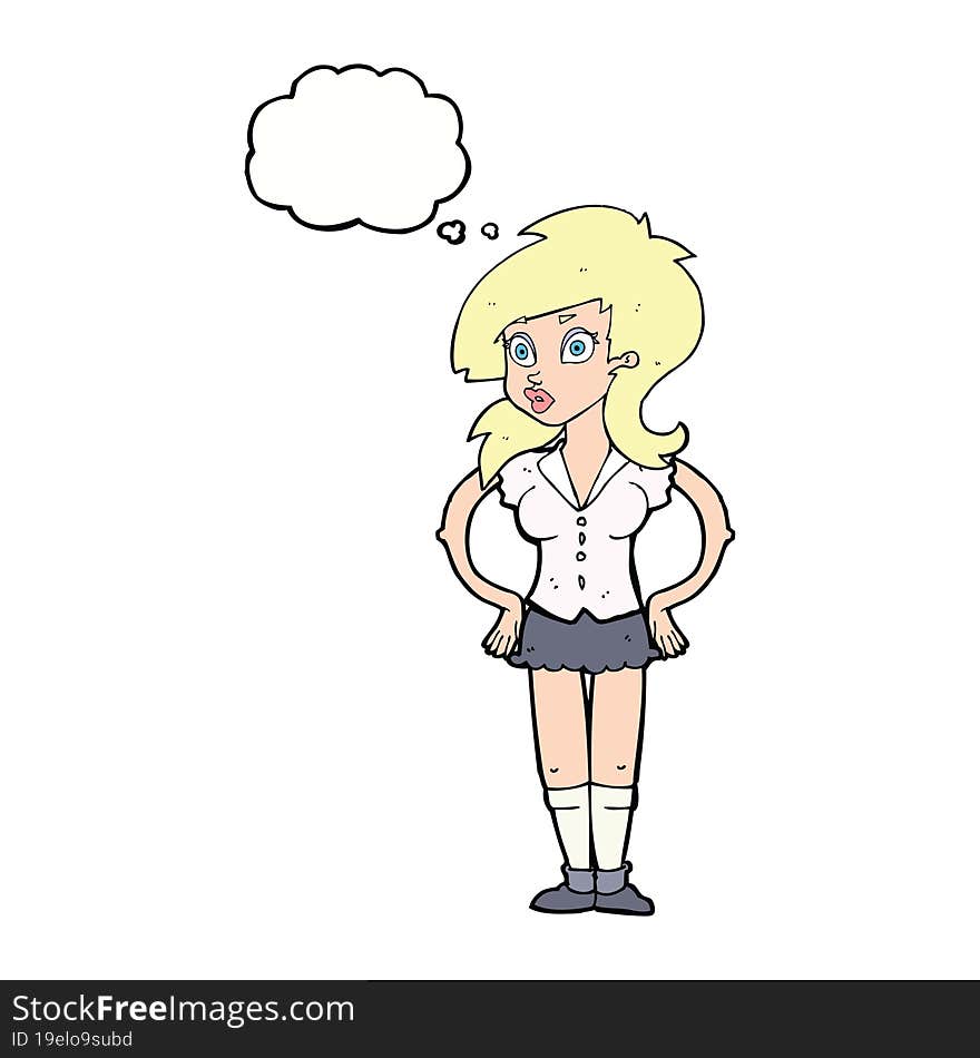 cartoon pretty woman with thought bubble