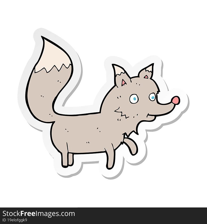 sticker of a cartoon wolf cub