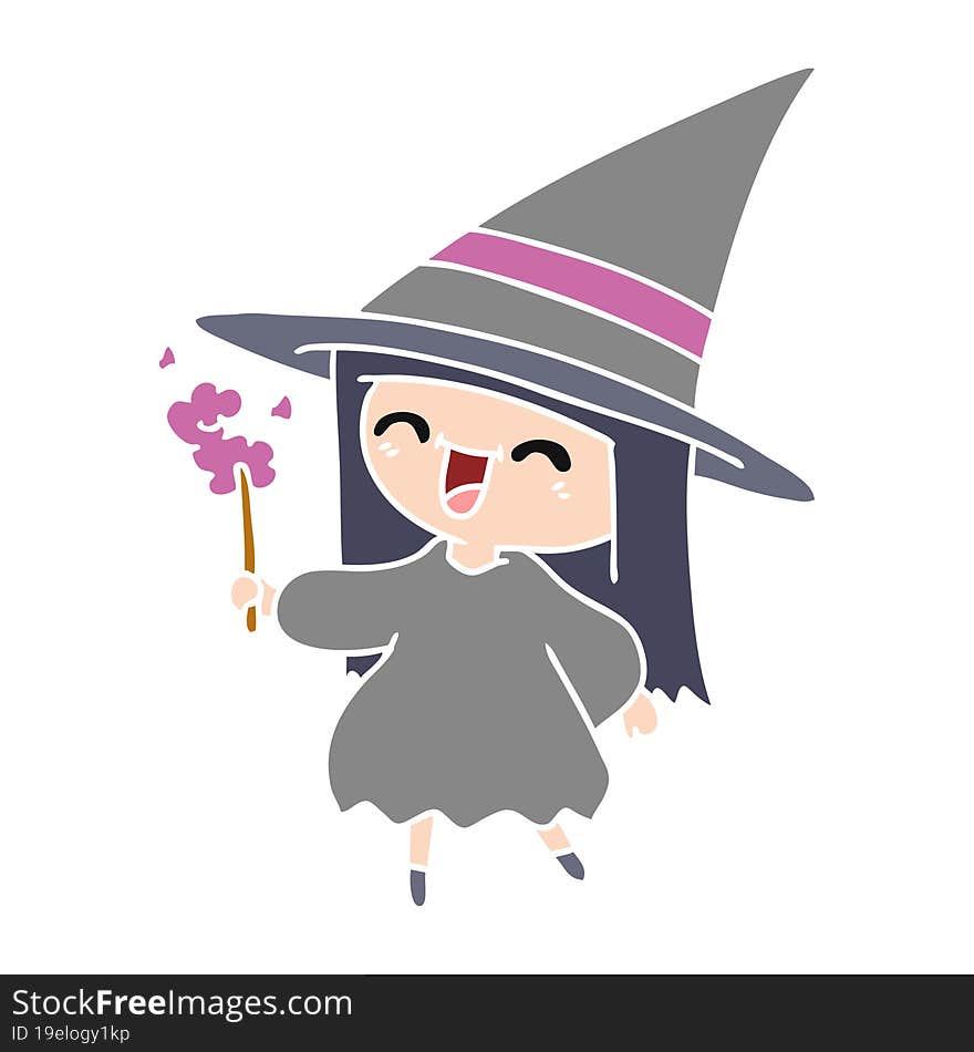 freehand drawn cartoon of cute kawaii witch