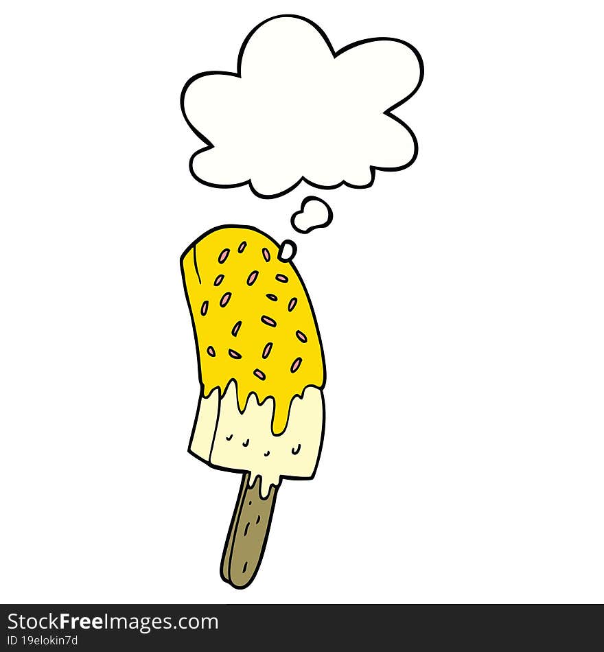 cartoon ice cream lolly and thought bubble