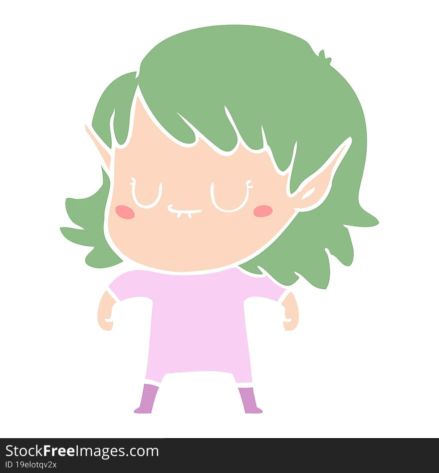 happy flat color style cartoon elf girl