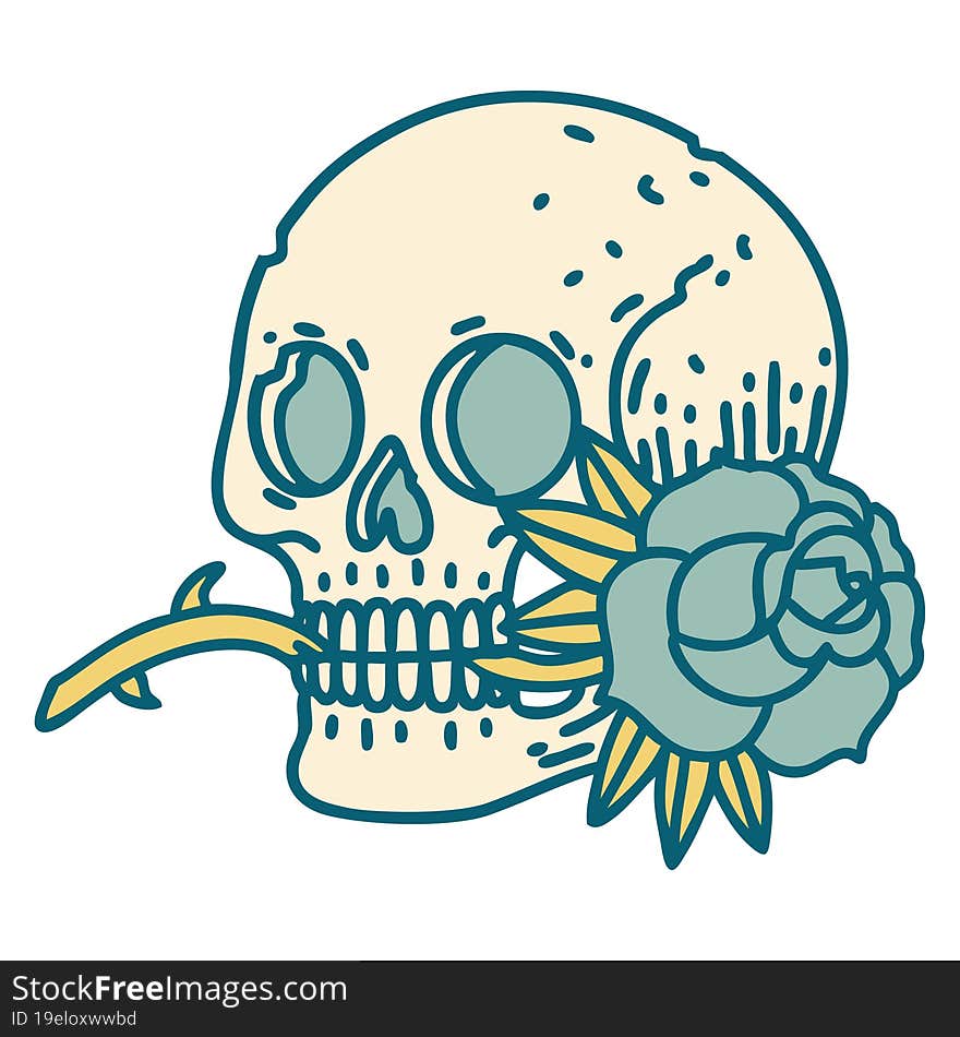 Tattoo Style Icon Of A Skull And Rose