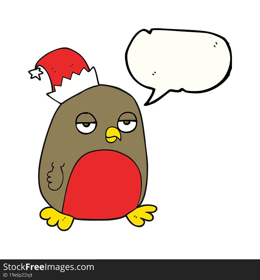 speech bubble cartoon christmas robin wearing santa hat