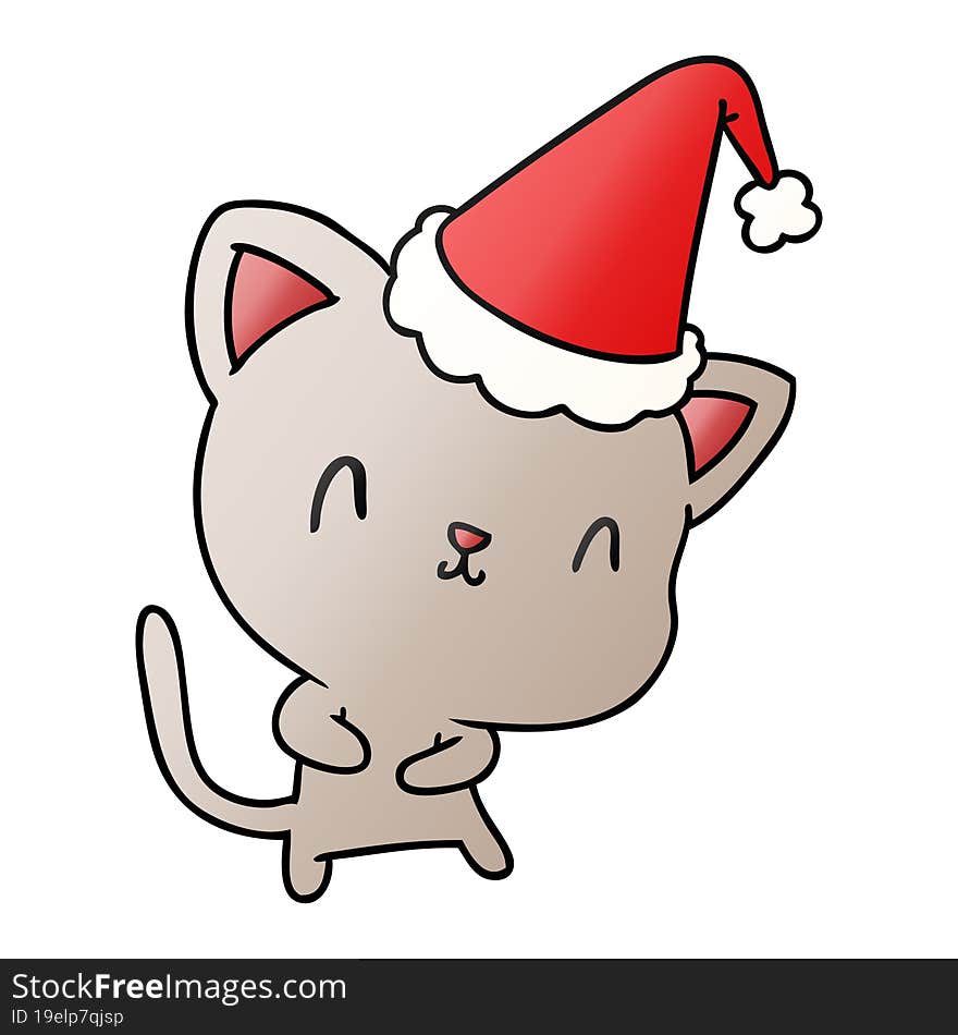 hand drawn christmas gradient cartoon of kawaii cat