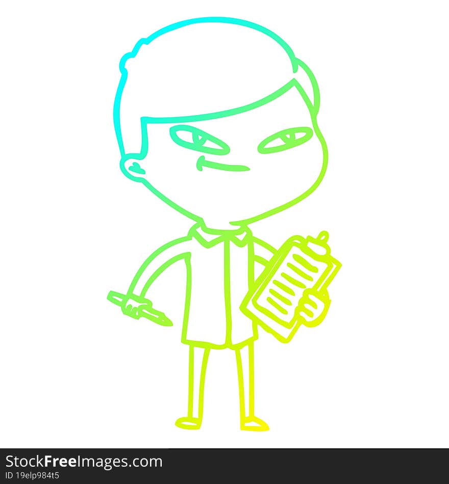 cold gradient line drawing cartoon boy