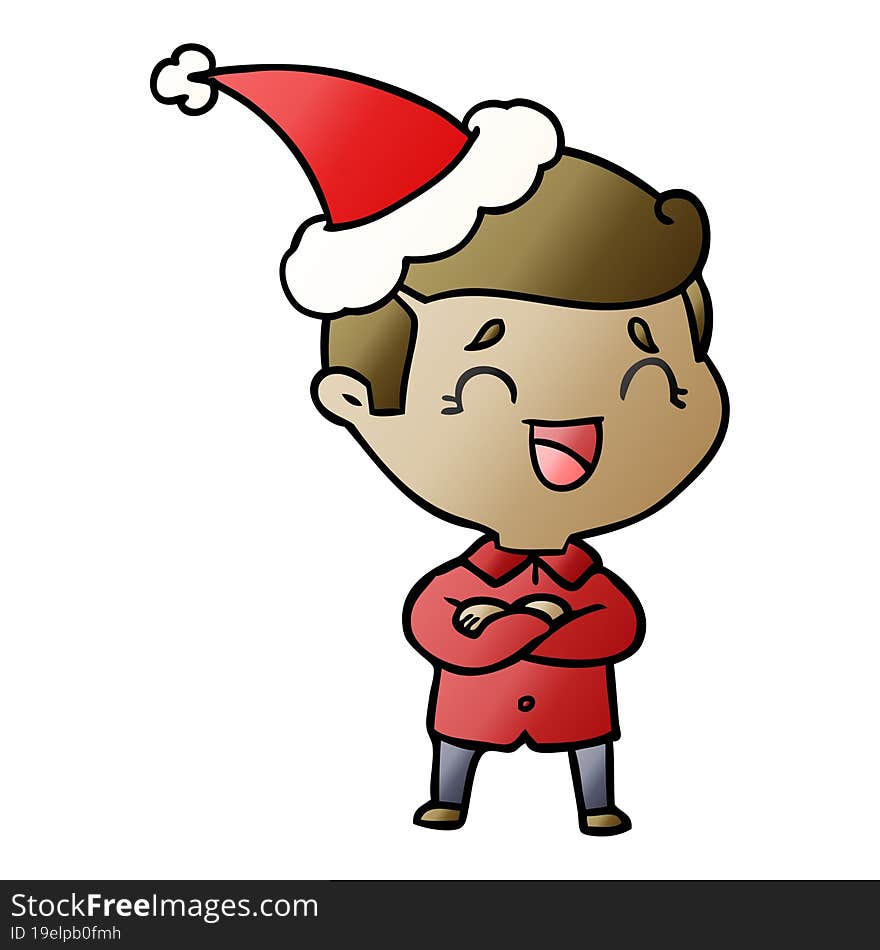 hand drawn gradient cartoon of a laughing man wearing santa hat