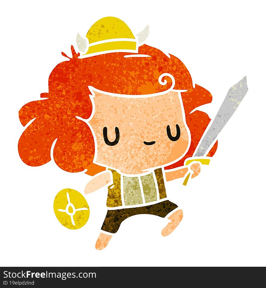 retro cartoon illustration kawaii cute viking child. retro cartoon illustration kawaii cute viking child