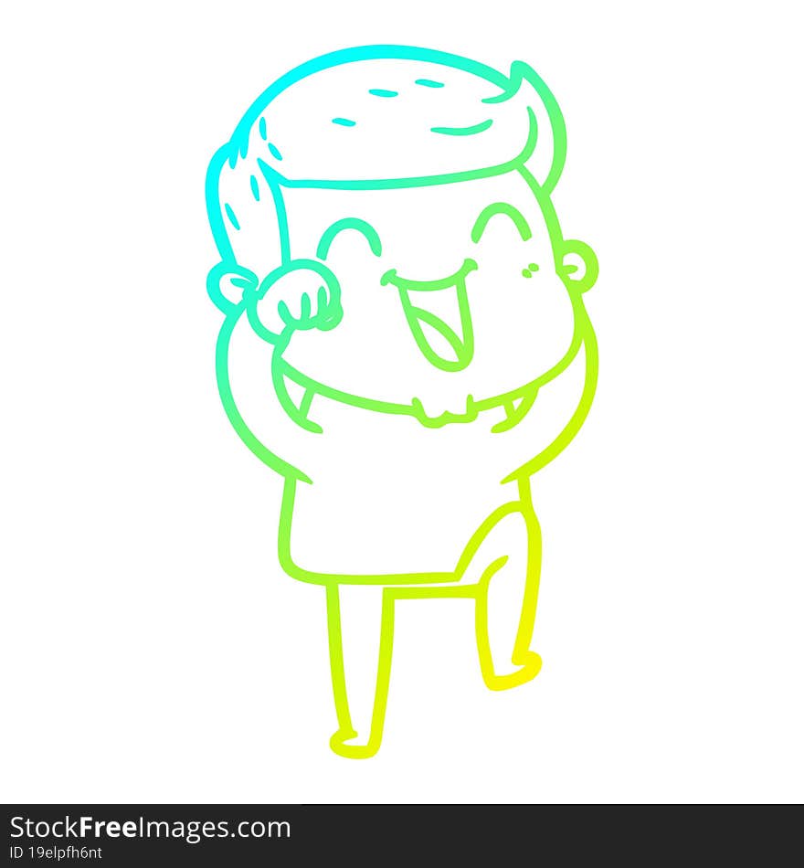 cold gradient line drawing of a cartoon man laughing