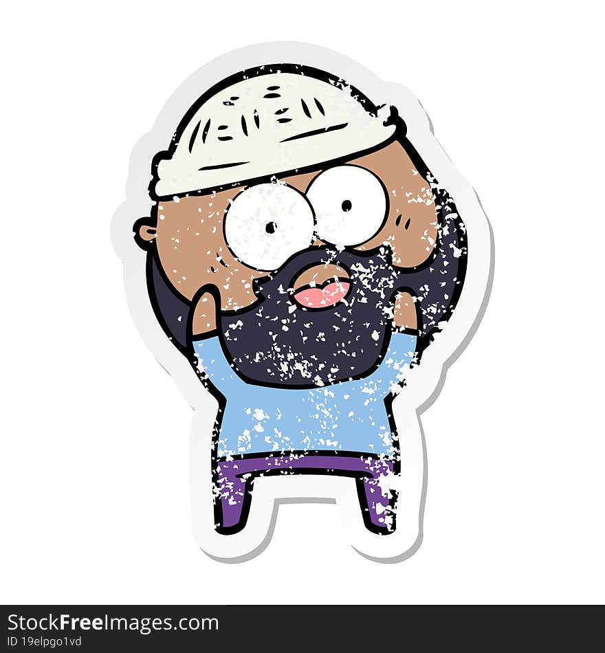 distressed sticker of a cartoon bearded man