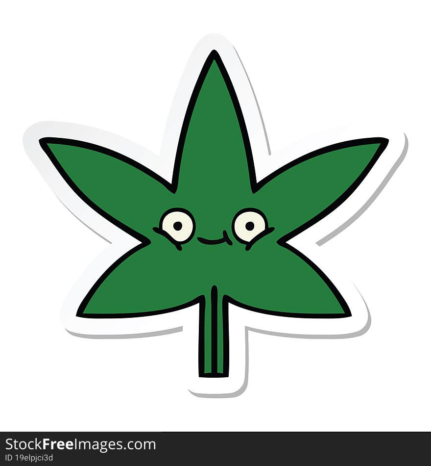 Sticker Of A Cute Cartoon Marijuana Leaf