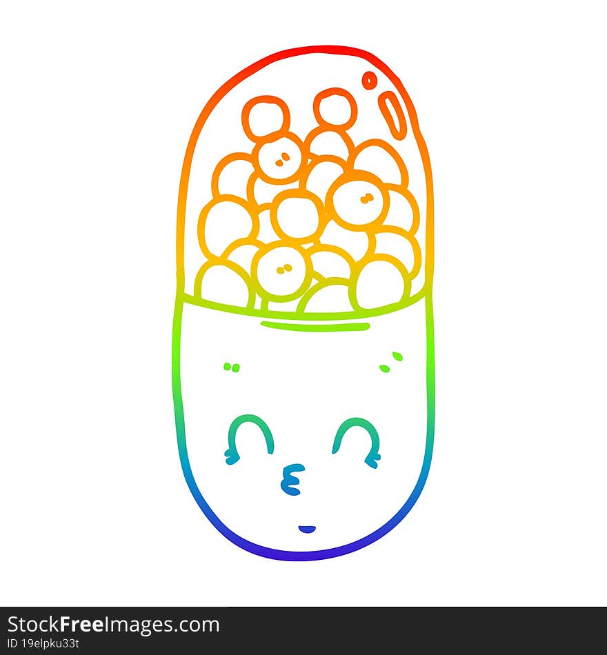 rainbow gradient line drawing cartoon pill