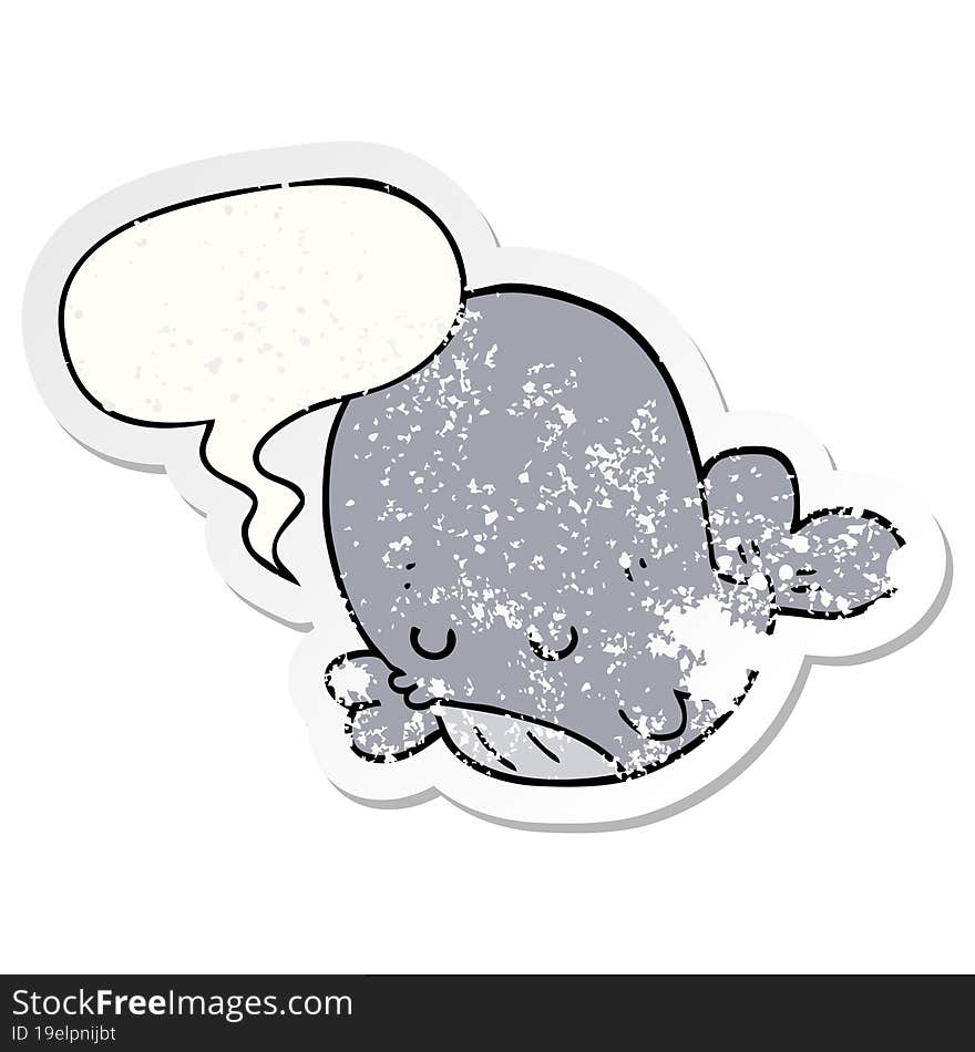 cartoon whale and speech bubble distressed sticker