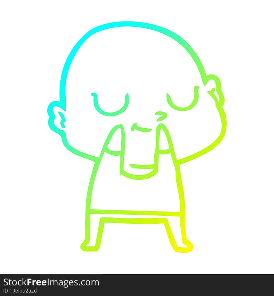 cold gradient line drawing of a cartoon bald man