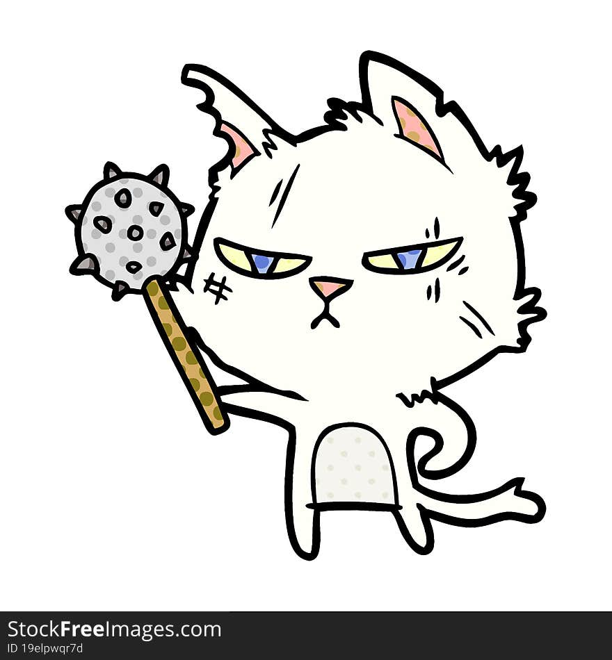 tough cartoon cat with mace. tough cartoon cat with mace