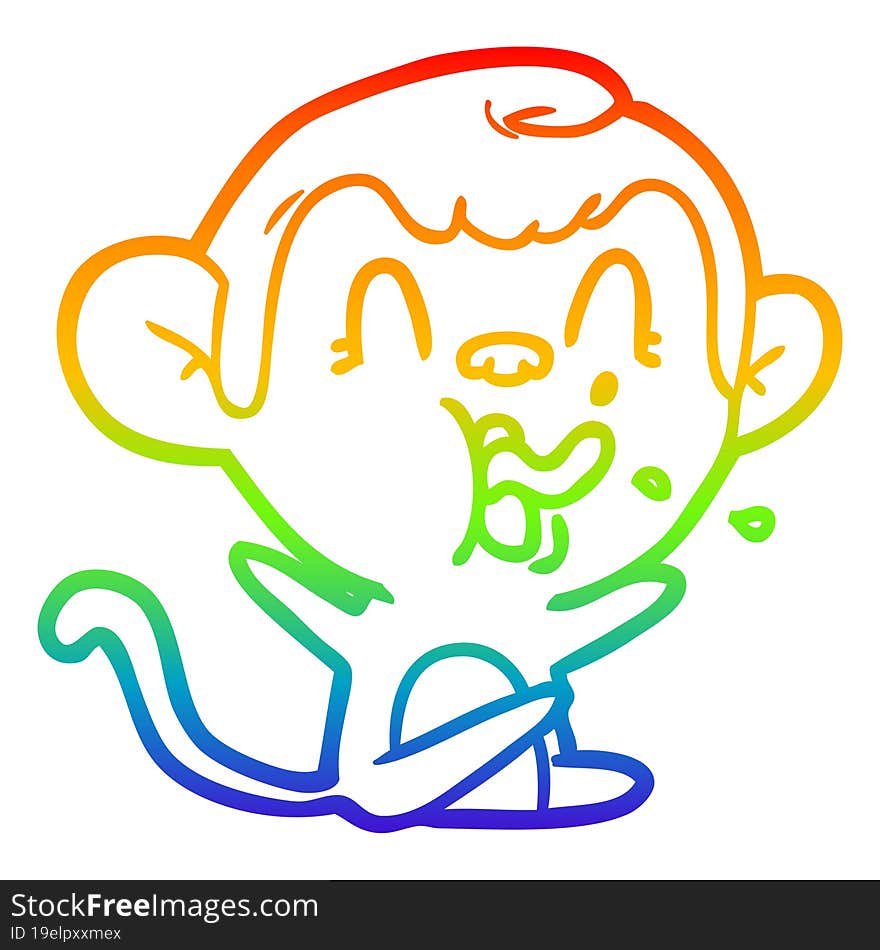 rainbow gradient line drawing crazy cartoon monkey