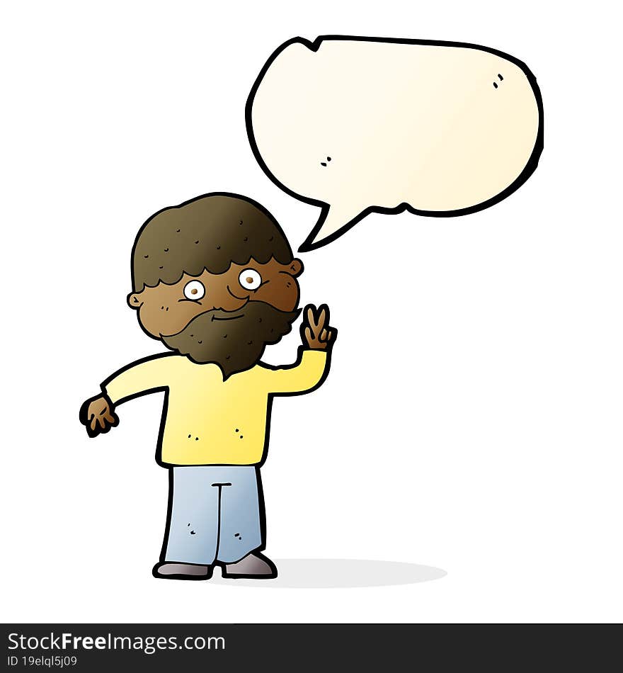 Cartoon Man Giving Peace Sign With Speech Bubble