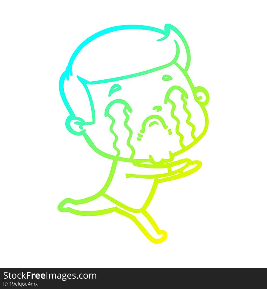 cold gradient line drawing of a cartoon man crying