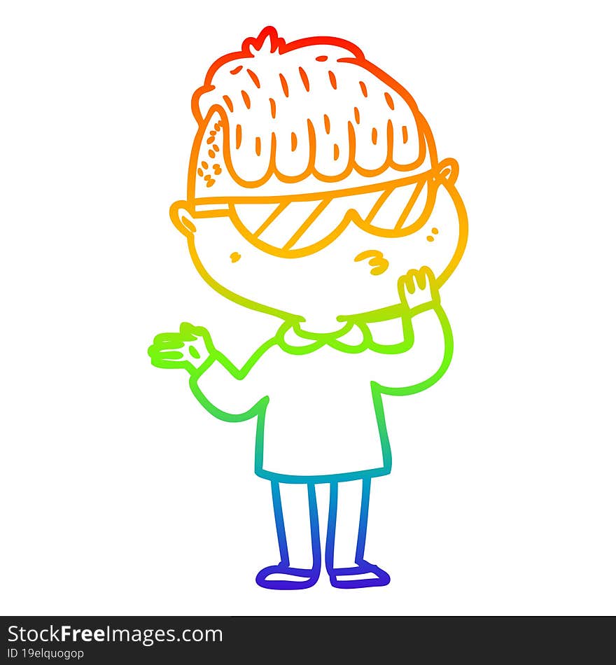 rainbow gradient line drawing cartoon boy wearing sunglasses