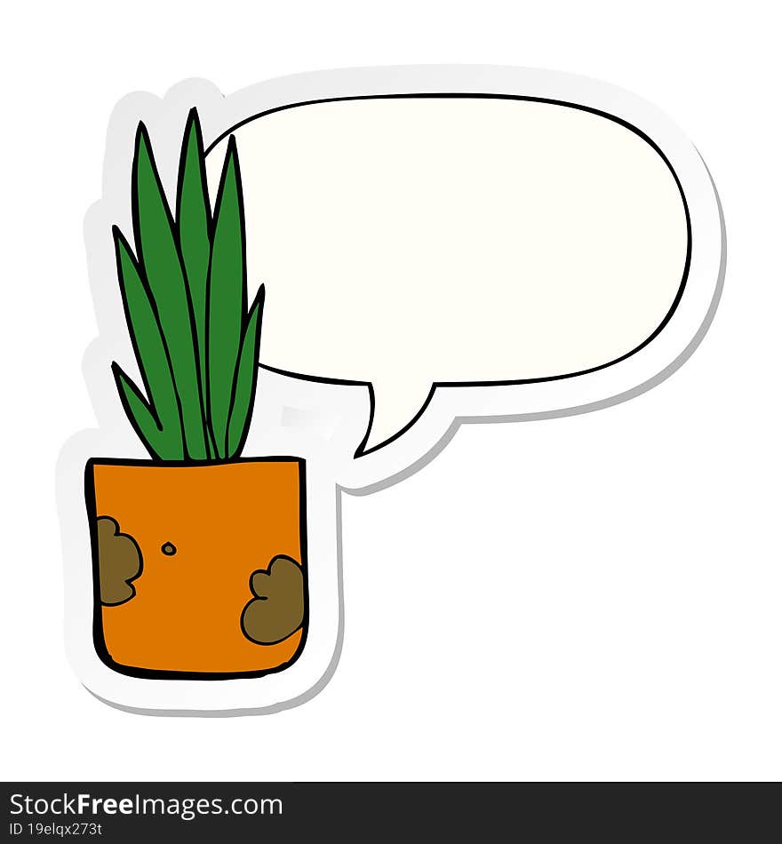 cartoon house plant and speech bubble sticker