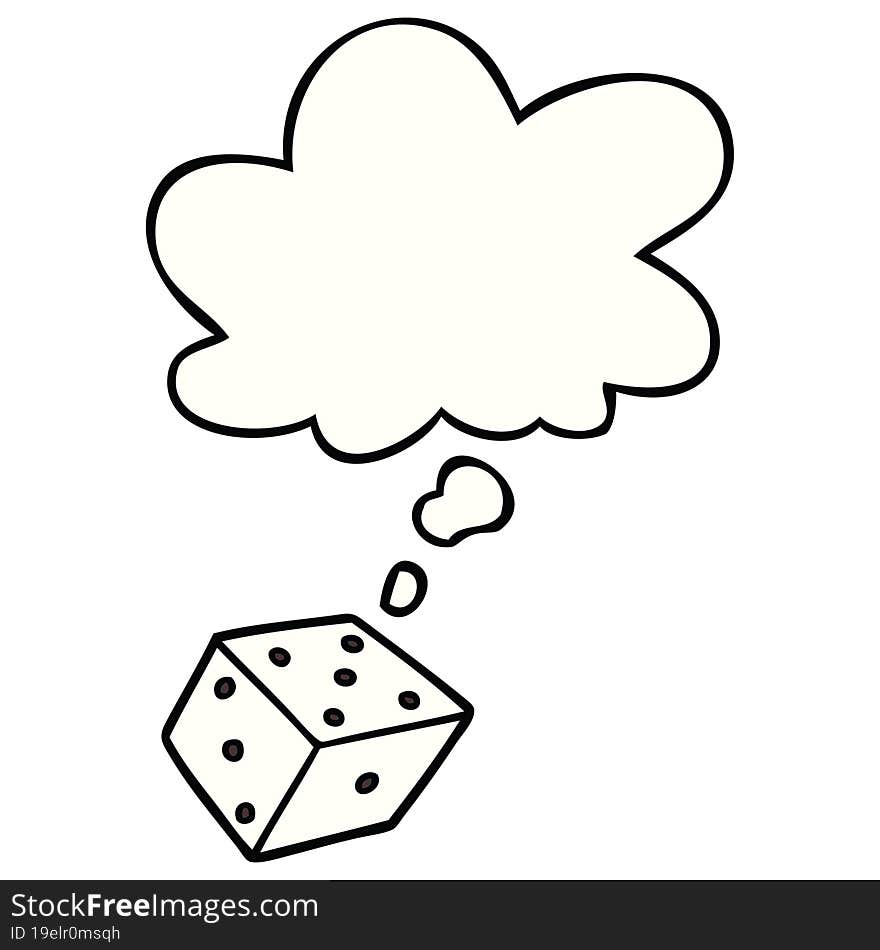 cartoon dice and thought bubble