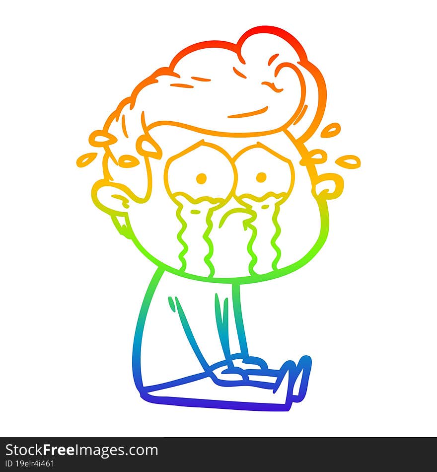 rainbow gradient line drawing cartoon crying man