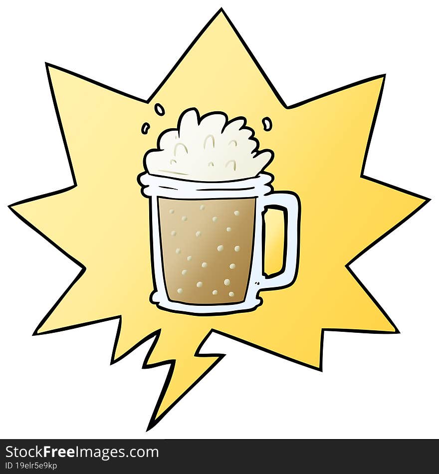 cartoon pint of ale and speech bubble in smooth gradient style