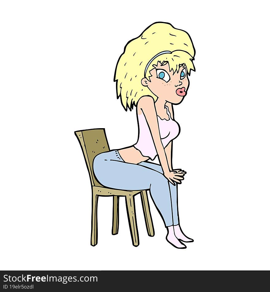 cartoon woman posing on chair