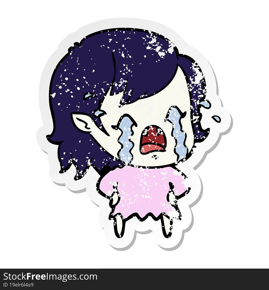 distressed sticker of a cartoon crying vampire girl