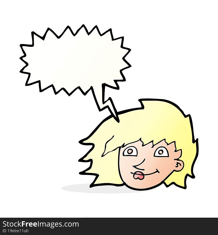 cartoon female face with speech bubble